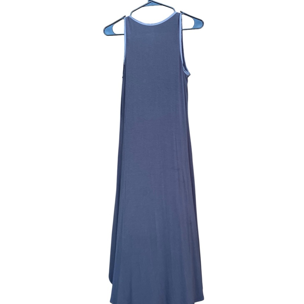 Satin-Trim Maxi Sleeveless Dress Vneck w Front Pockets Dark Grey Size 4/6 - Picture 5 of 5